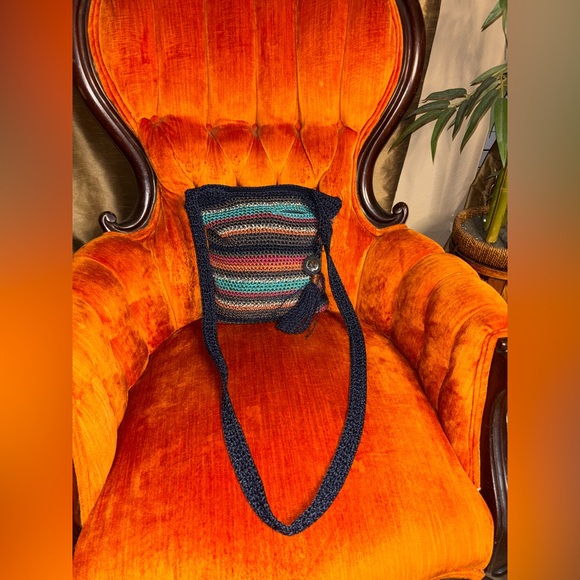 The Sak Crochet Shoulder Bag Strap Tote Striped Multi Color Boho Purse - Picture 6 of 9